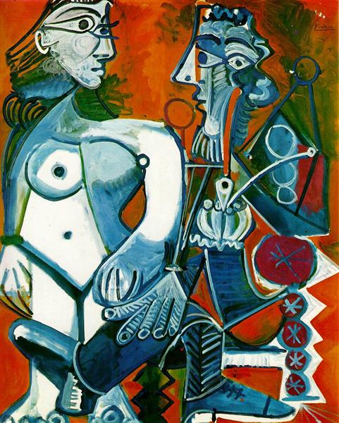 Pablo Picasso Painting Standing Female Nude And Man With Pipe